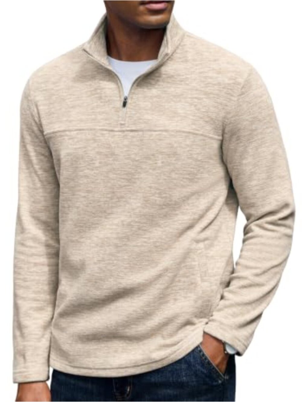 Mens Fleece Quarter Zip Pullover Sweatshirt Thermal Mock Neck